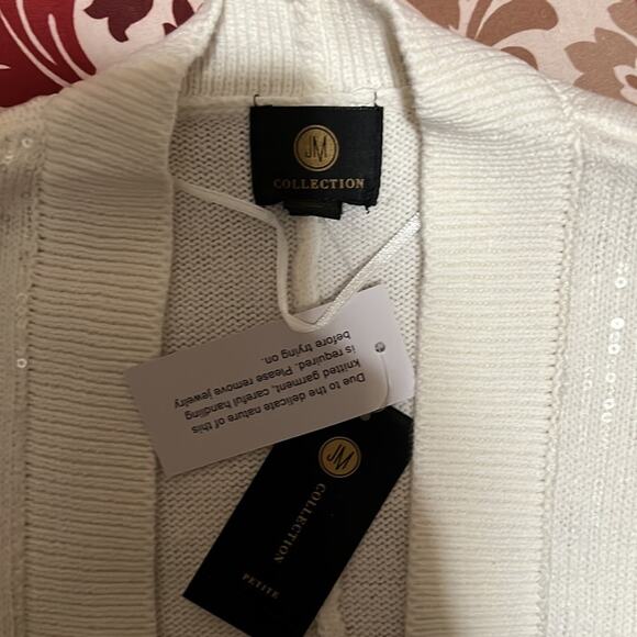 JM COLLECTION PETITE Sequin Embellished Cocoon Cardigan NEO NATURAL PXS - Picture 10 of 12